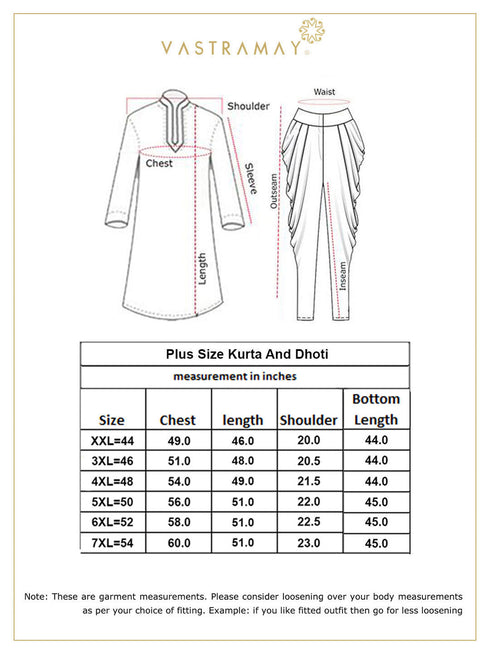 Vastramay Men's Plus Size Chikankari Embroidered Kurta And White Dhoti Set